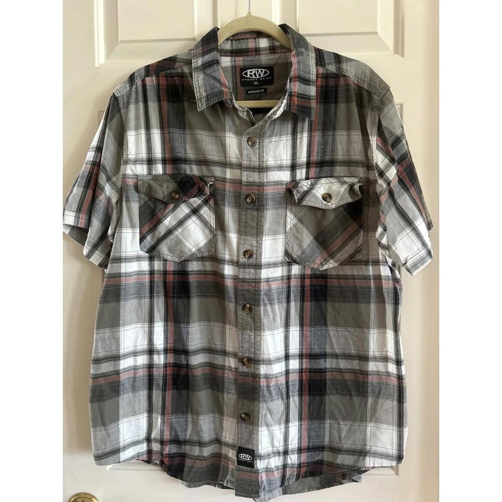 Rugged Wear Multi-Pocket Gusset Shirt Mens XL Plaid Short Sleeve